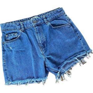 Zara Blue Frayed Jean Shorts Size 6 High Rise USA Made